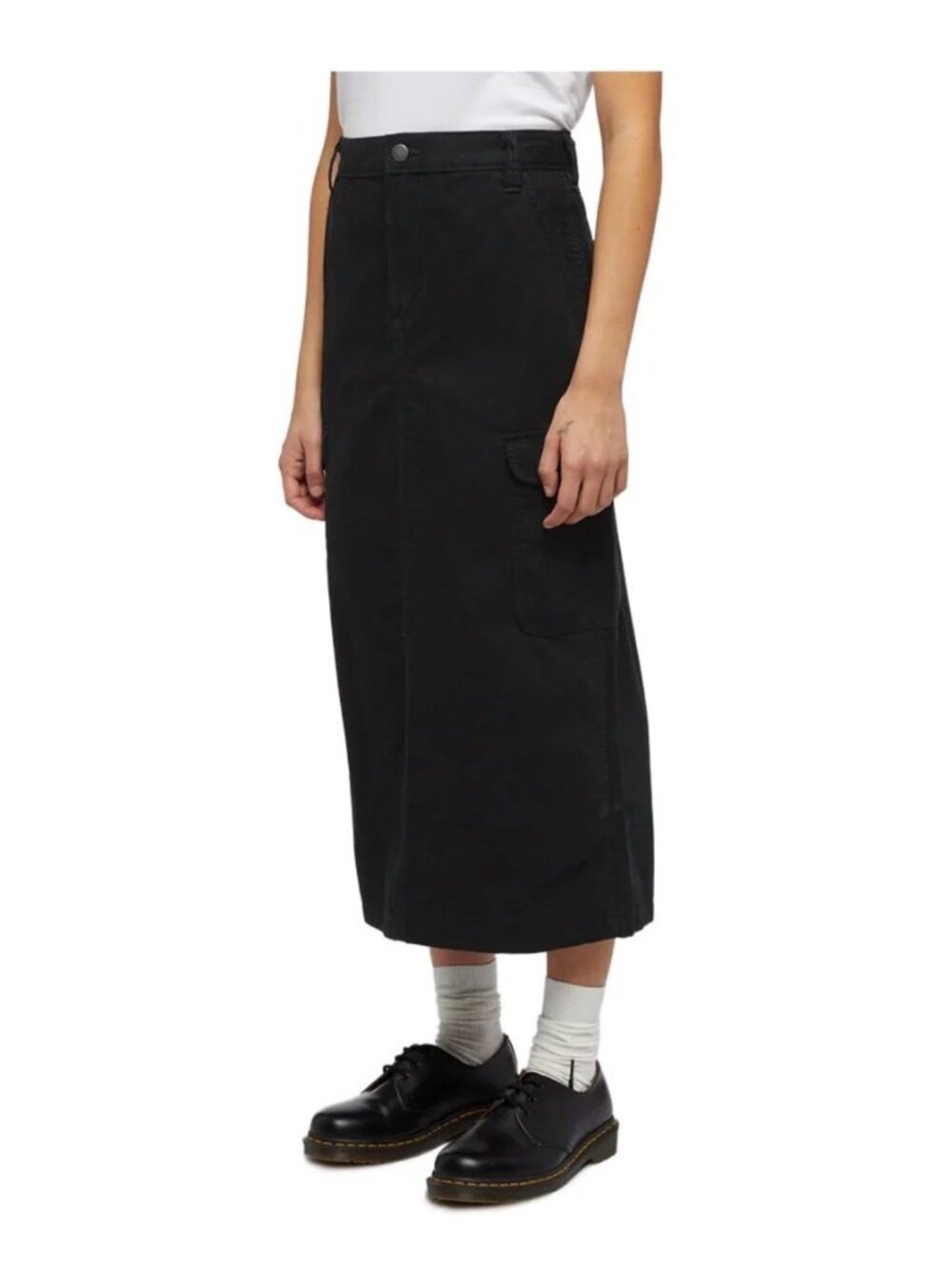 $65 Dickies Women’s Woven Duck Long Skirt Cargo Pockets In Black Size 25